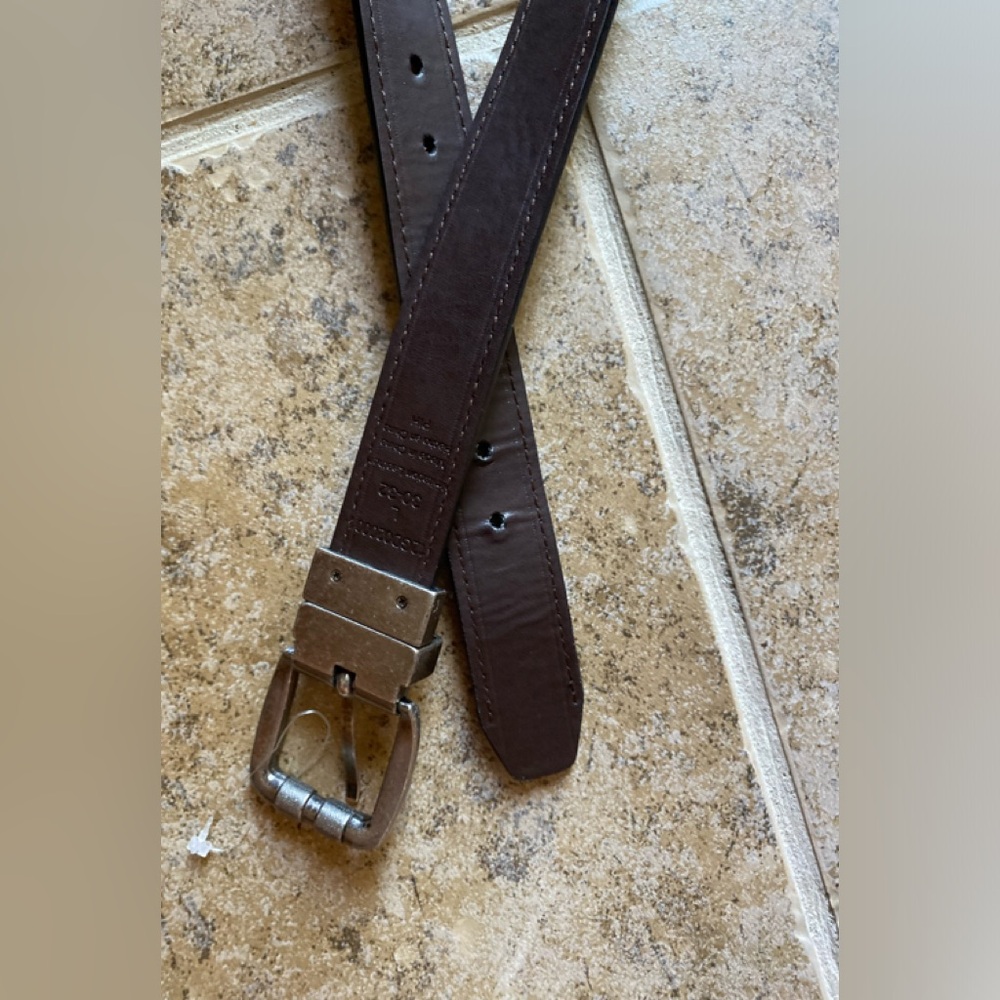 Dickies - Black 1”W faux leather belt with silver buckle, L (fits 28”-32… - Picture 2 of 6
